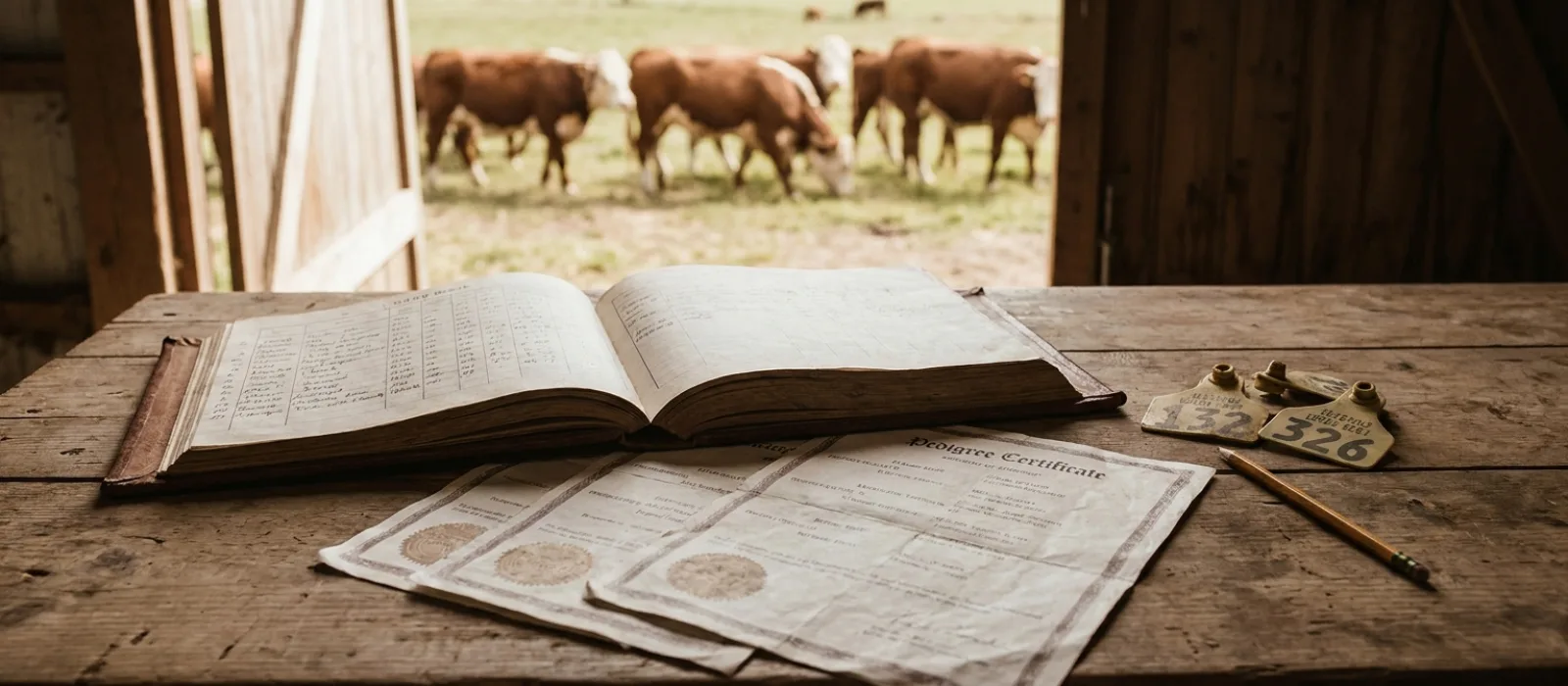 An open herd book with pedigree certificates