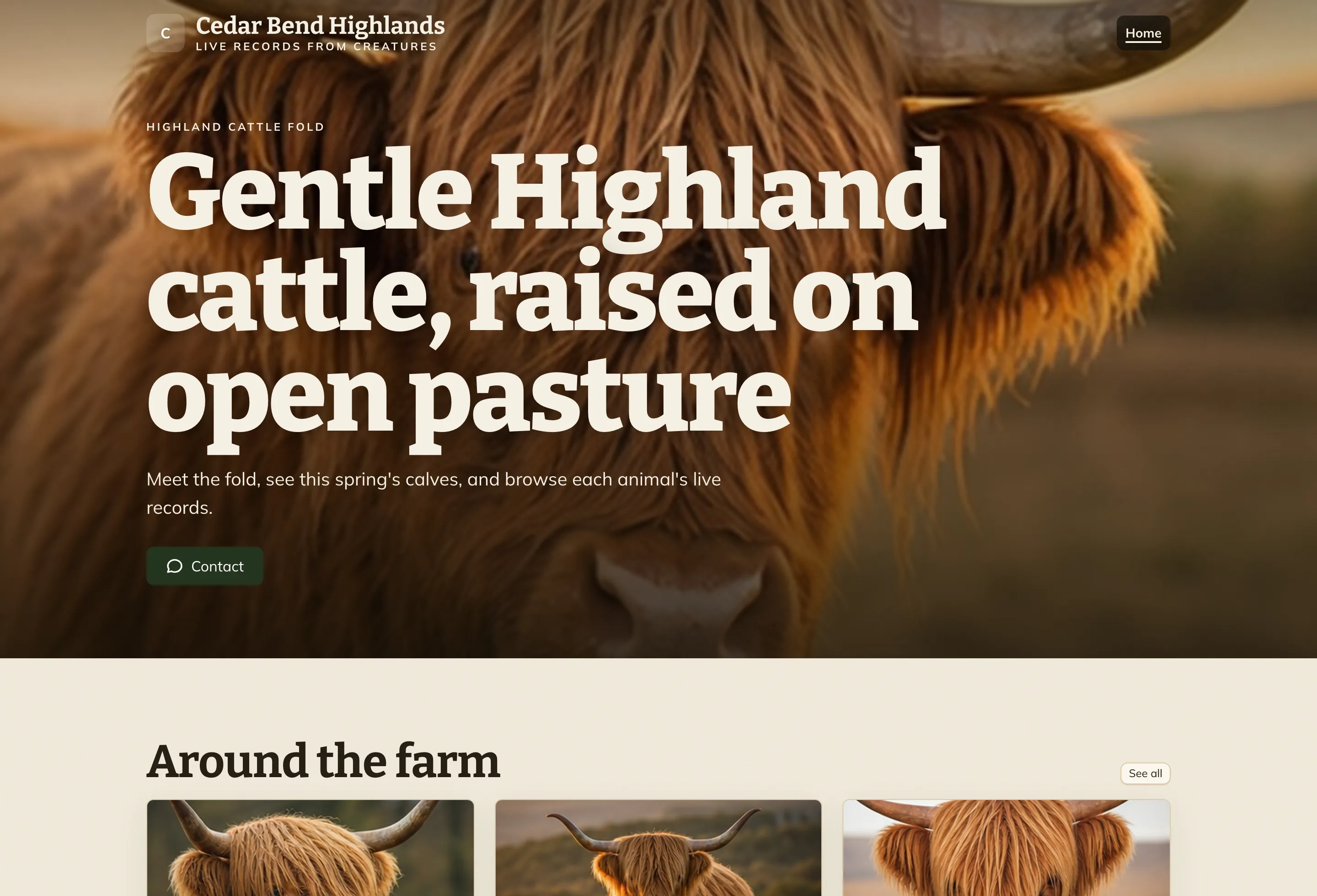 A published Creatures website for a Highland cattle program